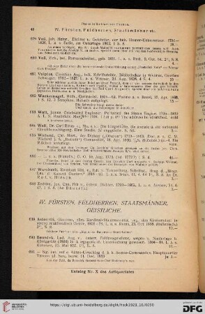IV. Fürsten, Feldherren, Staatsmänner, Geistliche (Nr. 689-762)