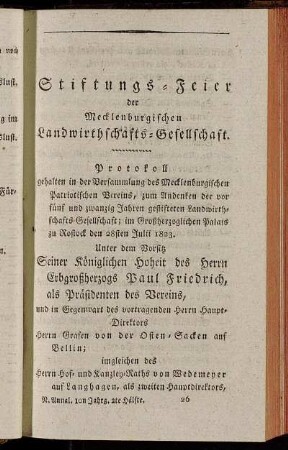 Stiftungs-Feier der Mecklenburgischen Landwirthschafts-Gesellschaft