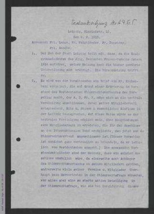 Protokoll Vorstandssitzung Februar 1913