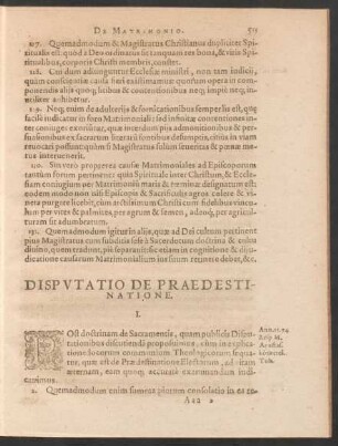 Disputatio De Praedestinatione.