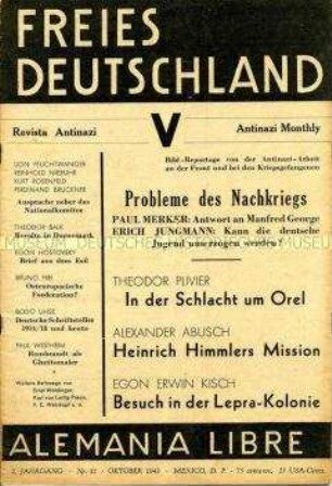 Exilzeitschrift der Bewegung "Freies Deutschland" (Mexico) u.a. mit Gedanken zur deutschen Nachkriegsordnung