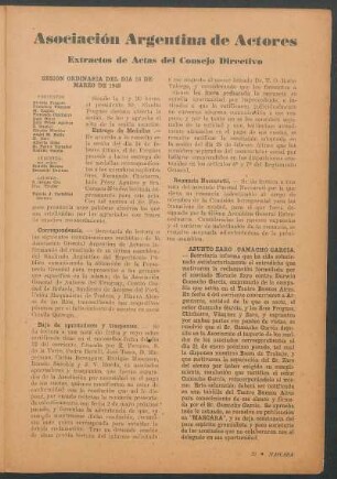 Asociación argentina de actores : Extractos de actas del consejo directivo