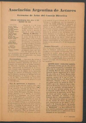 Asociación argentina de actores : Extractos de actas del consejo directivo