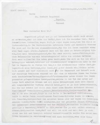 Brief von Adolf Arnhold an Gerhart Hauptmann