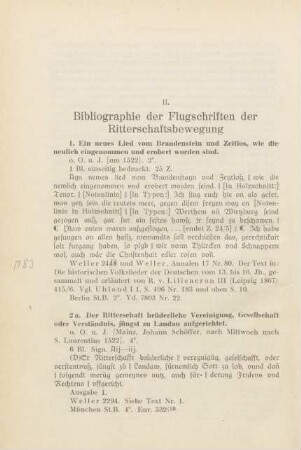 II. Bibliographie der Flugschriften der Ritterschaftsbewegung