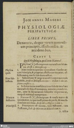 Liber Primus. De natura, deque rerum naturalium principiis, affectionibus & accidentibus