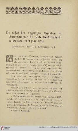 De schat der ongewijde Sieraden en Juweelen van de Sinte Goedelenkerk, te Brussel in 't jaar 1578