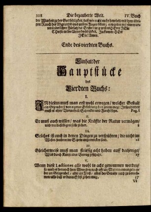 Einhalt der Hauptstücke des Vierdten Buchs: