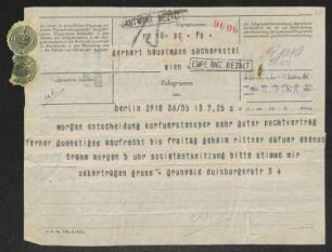 Brief von Willy Grunwald an Gerhart Hauptmann