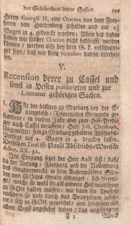 IV. Recension derer zu Cassel und sonst in Hessen publicirten und zur Literatur gehörigen Sachen.