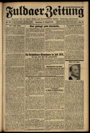 Ausgabe vom Samstag, den 22. August 1931.
