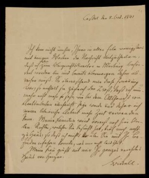 11: Brief von Johann Wilhelm Bickell an Gustav Hugo, Kassel, 8.10.1841