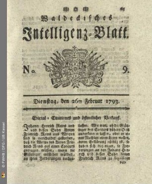 No. 9. Dienstag, den 26ten Februar 1793
