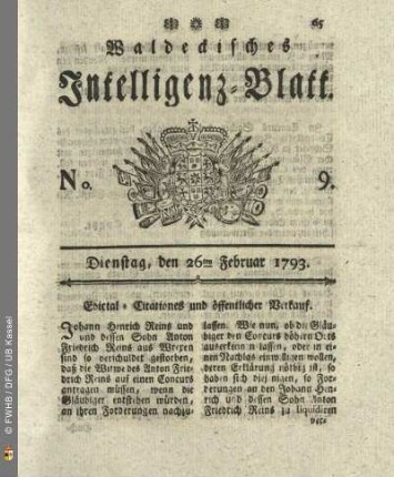 No. 9. Dienstag, den 26ten Februar 1793