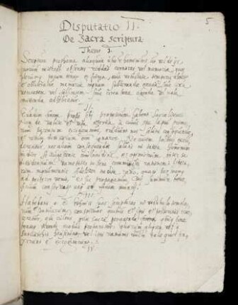 5r-6r II. Disputatio de sacra scriptura. Thesis I-IX