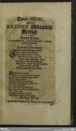 Trauer-Music Bey der Solennen Gedächtniß-Predigt