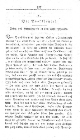 Der Booksbeutel. Zusatz des Herausgebers zu dem Vorhergehenden.