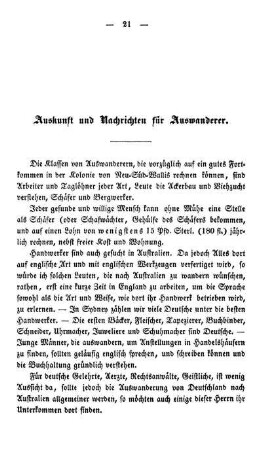 Auskunft und Nachrichten für Auswanderer.