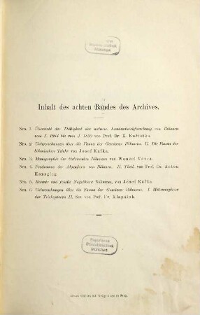 Archiv für die naturwissenschaftliche Landesdurchforschung von Böhmen, 8. 1891/93