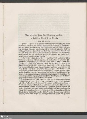 Der erzieherische Geschichtsunterricht im dritten Deutschen Reiche