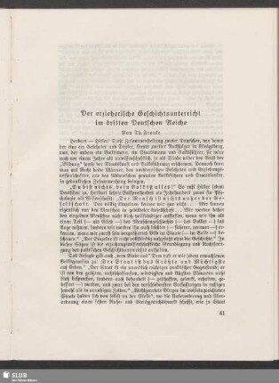 Der erzieherische Geschichtsunterricht im dritten Deutschen Reiche