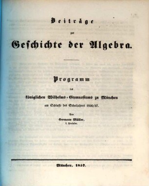 Beiträge zur Geschichte der Algebra