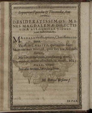 Sequuntur Epicedia & Thrænodiæ Amicorum.