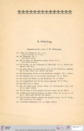 II. Abteilung Kupferstiche von J. El. Ridinger (Nr. 147 - 301)