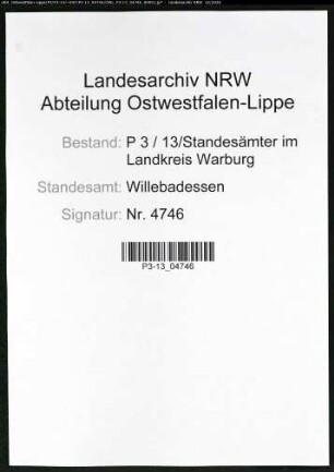 Sterberegister Standesamt Willebadessen