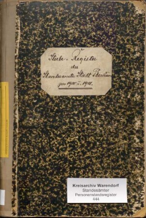 Sterberegister des Standesamtes Beckum-Stadt von 1900 (Urkunden-Nr. 1-132) und von 1901 (Urkunden-Nr. 1-141)