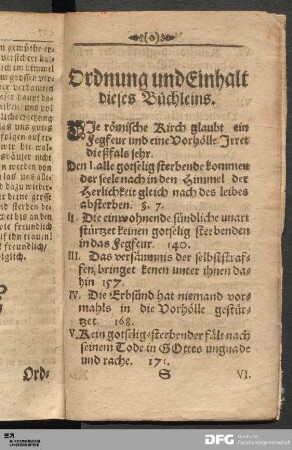 Ordnung und Einhalt dieses Büchleins.