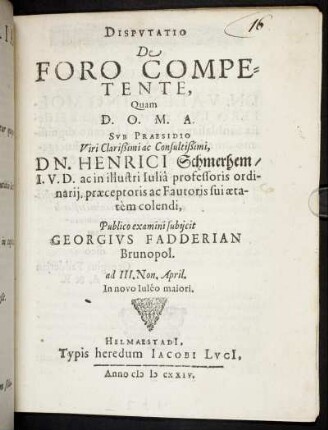 Disputatio De Foro Competente