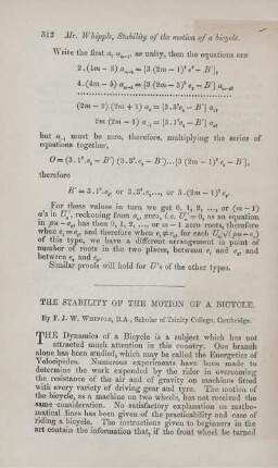 The stability of the motion of bicycle.