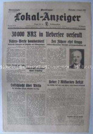 Tageszeitung "Berliner Lokal-Anzeiger" u.a. zum britischen See- und Luftkrieg gegen Deutschland