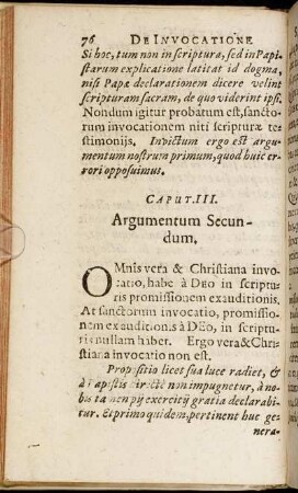 Caput III. Argumentum Secundum.
