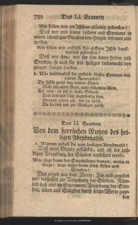 Das LI. Examen. Von dem herrlichen Nutzen des heiligen Abendmahls