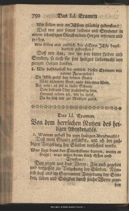 Das LI. Examen. Von dem herrlichen Nutzen des heiligen Abendmahls