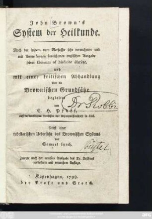 John Brown's System der Heilkunde