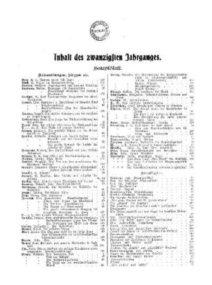 Inhalt des zwanzigsten Jahrgangs