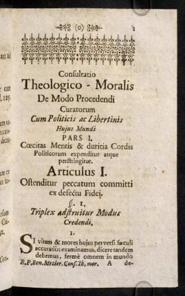 1-13, §. 1. Triplex adstruitur modus credendi. - §. 4. Quorundam Patrum sententiae de fide peccantium.