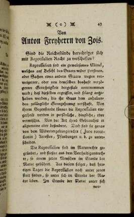Sind die Reichstände berechtiget sich mit Repressalien Recht zu verschaffen?