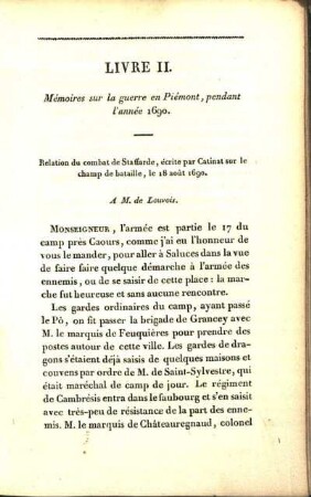 Relation du combat de Staffarde, écrite par Catinat sur le champ de bataille, le 18 août 1690.