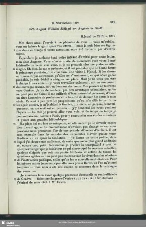 August Wilhelm von Schlegel an Auguste Louis de Staël-Holstein, Bonn, 29.11.1819