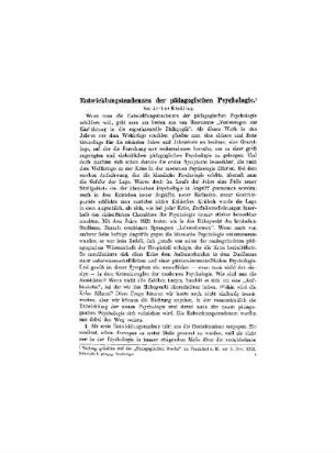 Entwicklungstendenzen der pädagogischen Psychologischen