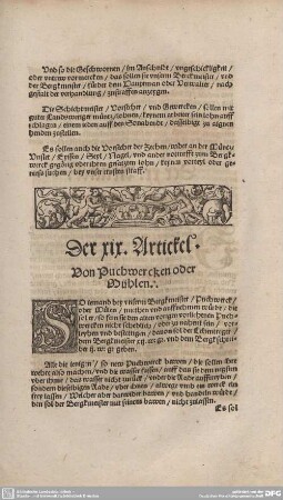 Der XIX. Artickel. Von Puchwercken oder Mühlen.