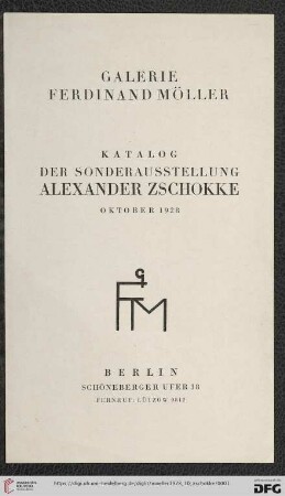Katalog der Sonderausstellung Alexander Zschokke : Oktober 1928