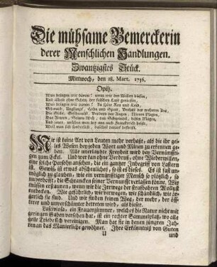 Zwanzigstes Stück. Mittwoch, den 28. Mart. 1736.