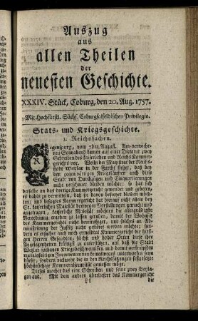 XXXIV. Stück, Coburg, den 20. Aug. 1757.
