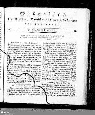 Miscellen des Neuesten, Nützlichen und Wissenswürdigen für Jedermann