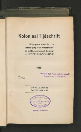 5.1916, Tweede Halfjaar: Koloniaal tijdschrift